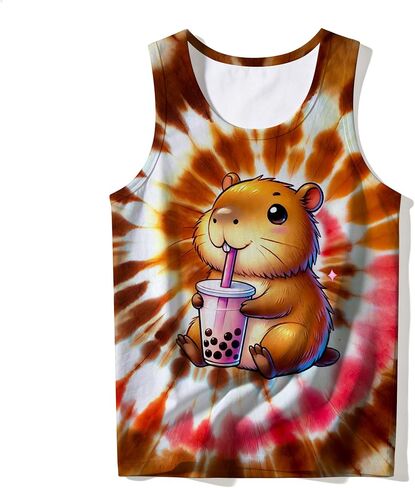 Kids Cute Animal Tie Dye Tank Tops Funny Retro Crew Neck Sleeveless Undershirt Size 5-14 in Kuwait