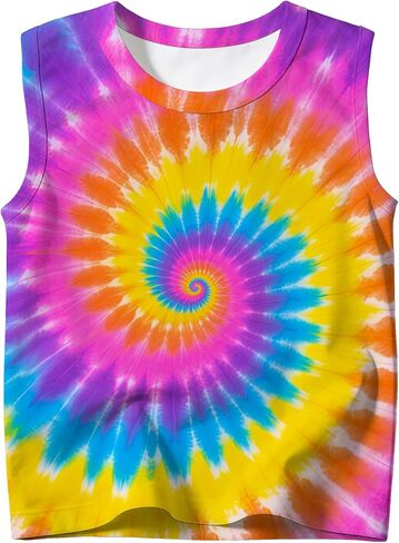Kids Tie Dye Tank Tops for Boys and Girls Outfit Clothes Sleeveless Shirts Hippies Tees for 5-14 Years in Saudi Arabia