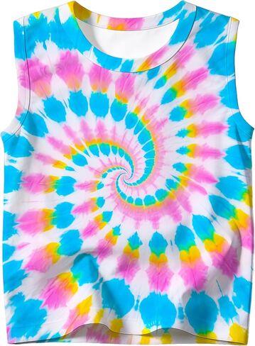 Kids Tie Dye Tank Tops for Boys and Girls Outfit Clothes Sleeveless Shirts Hippies Tees for 5-14 Years in Saudi Arabia