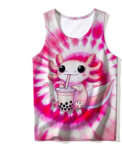 Kids Cute Animal Tie Dye Tank Tops Funny Retro Crew Neck Sleeveless Undershirt Size 5-14 in Kuwait