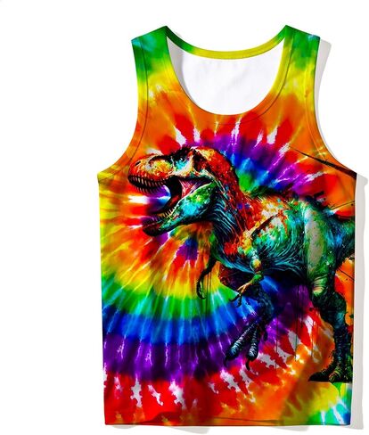 Kids Cute Animal Tie Dye Tank Tops Funny Retro Crew Neck Sleeveless Undershirt Size 5-14 in Kuwait