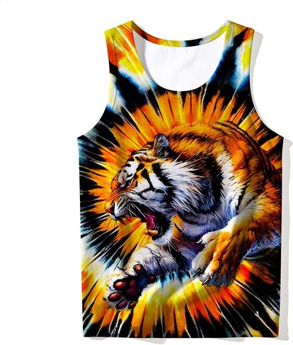 Kids Cute Animal Tie Dye Tank Tops Funny Retro Crew Neck Sleeveless Undershirt Size 5-14 in Kuwait