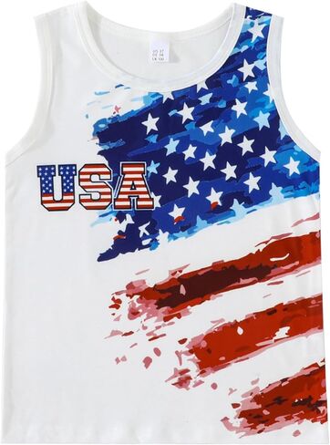 Toddler Boys 4th of July Tank Cotton Kids American Flag Shirts Patriotic Sleeveless Tees Top 2-7 Years in Saudi Arabia