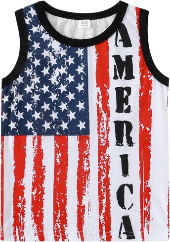 Toddler Boys 4th of July Tank Cotton Kids American Flag Shirts Patriotic Sleeveless Tees Top 2-7 Years in Saudi Arabia