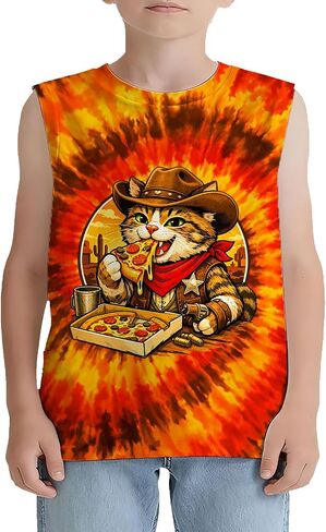 Kids Tie Dye Shirt Tank Top Childrens Sleeveless T Shirts Hippies Senior Tees for Ages 5-14 Boys Girls in Kuwait