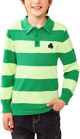 Unisex Kid's Mardi Gras Knit Polo Shirt Carnival Striped Fat Tuesday Long Sleeve Golf Sweater 4-12 Years in Kuwait