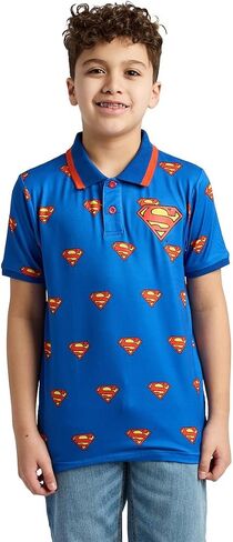 Bioworld Superman Logo All-Over Print Boy's Royal Blue Short Sleeve Polo T-Shirt in Kuwait