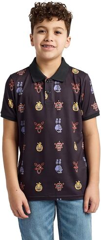Five Nights At Freddy's Animatronic Heads All-Over Print Boy's Black Short Sleeve Polo T-Shirt in Kuwait