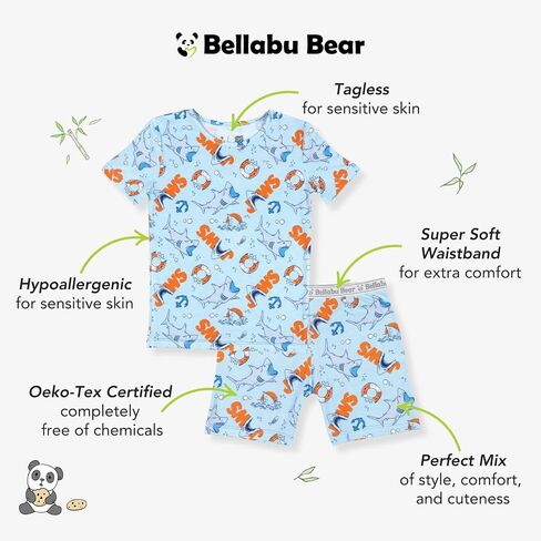 Bellabu Bear JAWS Kids Shorts Set for Boys & Girls, Matching Family Pajamas, Rayon from Bamboo in Saudi Arabia