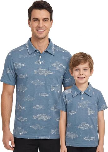 Unique Baby Boys Daddy and Me Matching Fish Pattern Polo Shirt in Saudi Arabia
