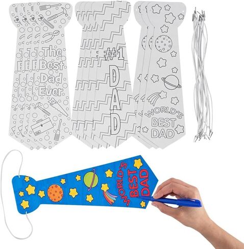 Fun Express Color Your Own Father's Day Tie Craft Kit (12 Count) - DIY Art & Crafts for Kids, Toddlers. Fun Personalized Handprint & Keepsakes for Dad, Grandpa - World’s Best Dad Design in Kuwait
