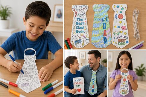 Fun Express Color Your Own Father's Day Tie Craft Kit (12 Count) - DIY Art & Crafts for Kids, Toddlers. Fun Personalized Handprint & Keepsakes for Dad, Grandpa - World’s Best Dad Design in Kuwait