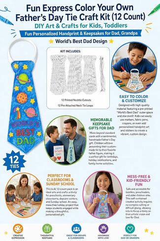 Fun Express Color Your Own Father's Day Tie Craft Kit (12 Count) - DIY Art & Crafts for Kids, Toddlers. Fun Personalized Handprint & Keepsakes for Dad, Grandpa - World’s Best Dad Design in Kuwait