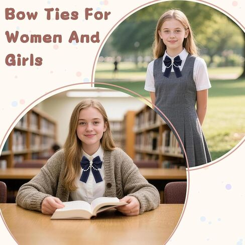 Black Bow Tie for Girls, Bowties with Pearls Adjustable Pre-tied Girls Tie for Dress Uniform Blouse Casual in Kuwait