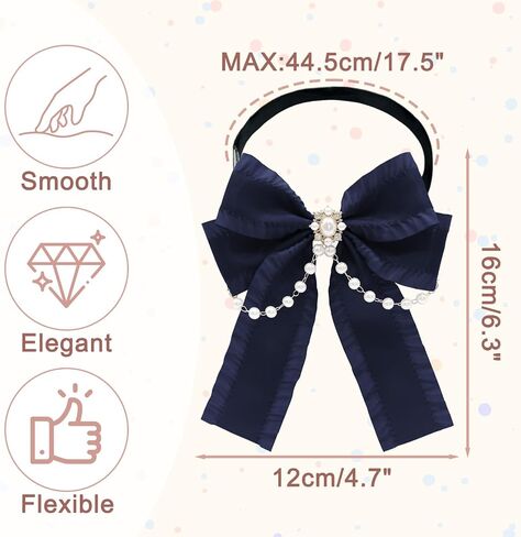 Black Bow Tie for Girls, Bowties with Pearls Adjustable Pre-tied Girls Tie for Dress Uniform Blouse Casual in Kuwait