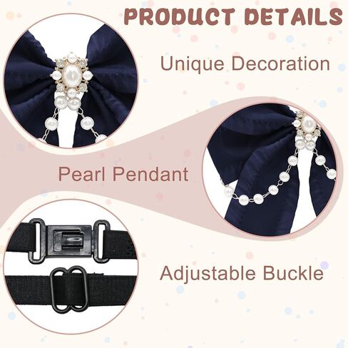 Black Bow Tie for Girls, Bowties with Pearls Adjustable Pre-tied Girls Tie for Dress Uniform Blouse Casual in Kuwait