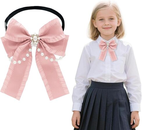 Black Bow Tie for Girls, Bowties with Pearls Adjustable Pre-tied Girls Tie for Dress Uniform Blouse Casual in Kuwait