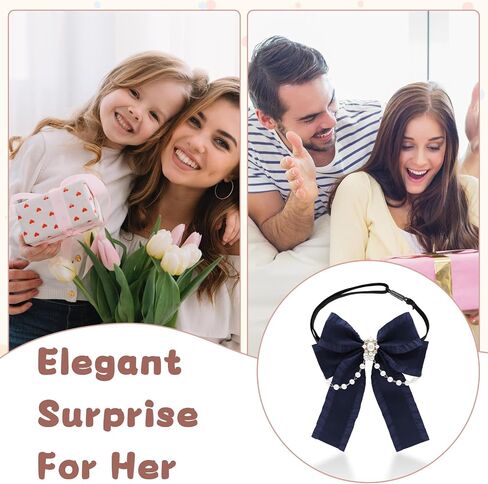 Black Bow Tie for Girls, Bowties with Pearls Adjustable Pre-tied Girls Tie for Dress Uniform Blouse Casual in Kuwait