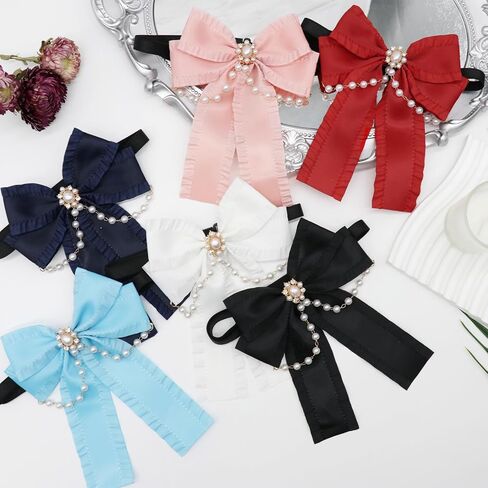 Black Bow Tie for Girls, Bowties with Pearls Adjustable Pre-tied Girls Tie for Dress Uniform Blouse Casual in Kuwait