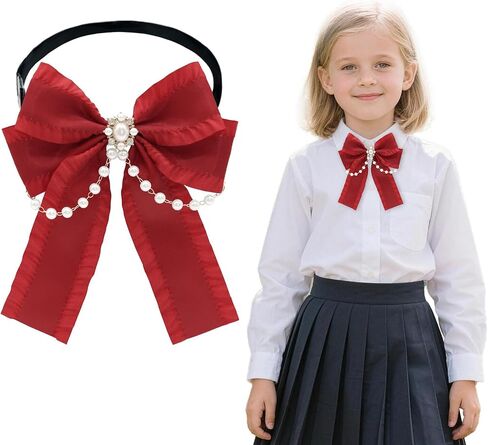 Black Bow Tie for Girls, Bowties with Pearls Adjustable Pre-tied Girls Tie for Dress Uniform Blouse Casual in Kuwait