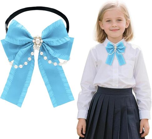 Black Bow Tie for Girls, Bowties with Pearls Adjustable Pre-tied Girls Tie for Dress Uniform Blouse Casual in Kuwait