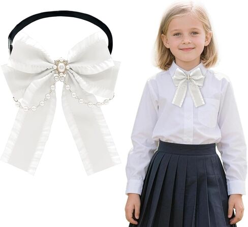 Black Bow Tie for Girls, Bowties with Pearls Adjustable Pre-tied Girls Tie for Dress Uniform Blouse Casual in Kuwait