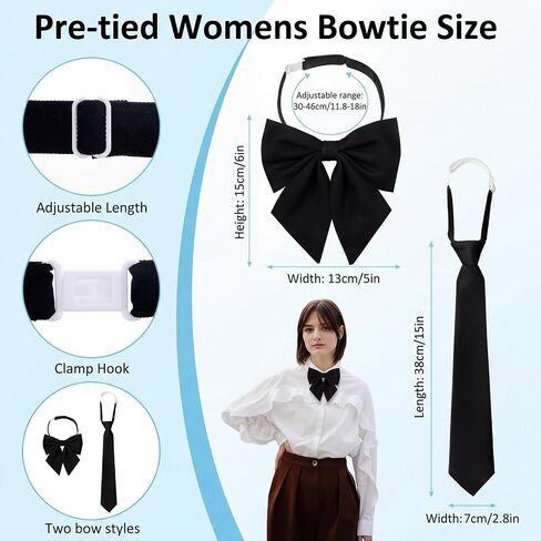 2 Pcs Black Bow Tie for Women – Adjustable Pre-Tied Necktie for Blouse & Shirt, Cute Formal Attire Accessory for Business Casual, Party & Work, Gift for Her in Saudi Arabia