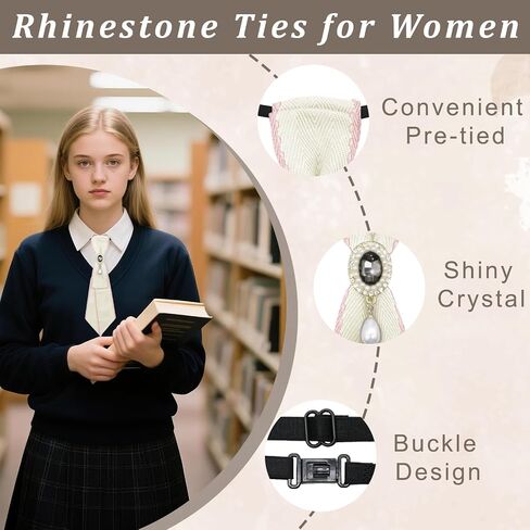 Rhinestone Ties for Women, Pre-tied Crystal Womens Tie Adjustable Girl's Bowtie for School Party Business Prom in Saudi Arabia