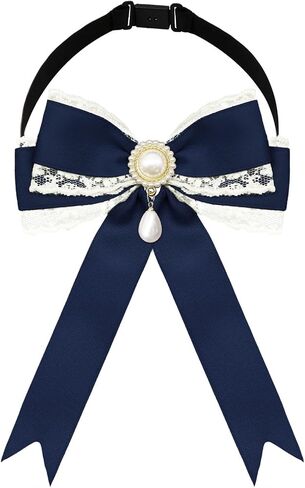 Lace Pearl Bow Tie for Women Girls, Adujustable Womens Bow Tie, Kids Girl Bowties for Uniform School Party Prom in Kuwait