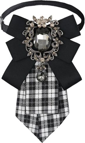 Fashion Satin Bow Tie for Women, Adjustable Pre-Tied Plaid Bow Tie Rhinestone Womens Bowties for Party Prom Date in Saudi Arabia
