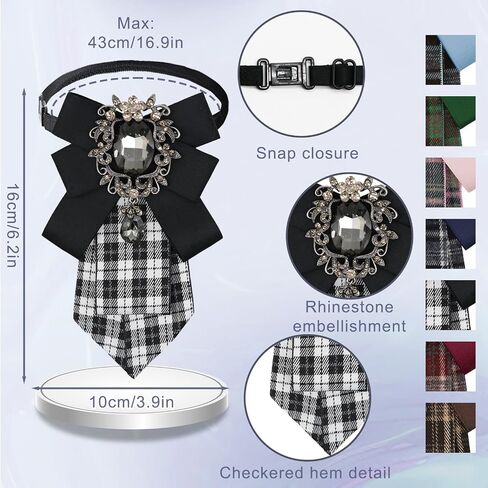 Fashion Satin Bow Tie for Women, Adjustable Pre-Tied Plaid Bow Tie Rhinestone Womens Bowties for Party Prom Date in Saudi Arabia