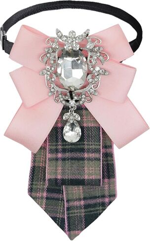 Fashion Satin Bow Tie for Women, Adjustable Pre-Tied Plaid Bow Tie Rhinestone Womens Bowties for Party Prom Date in Kuwait