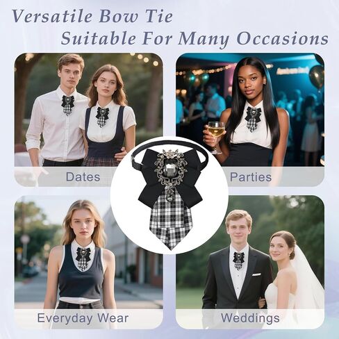 Fashion Satin Bow Tie for Women, Adjustable Pre-Tied Plaid Bow Tie Rhinestone Womens Bowties for Party Prom Date in Saudi Arabia