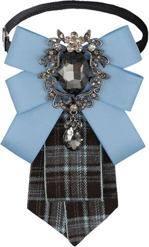 Fashion Satin Bow Tie for Women, Adjustable Pre-Tied Plaid Bow Tie Rhinestone Womens Bowties for Party Prom Date in Saudi Arabia