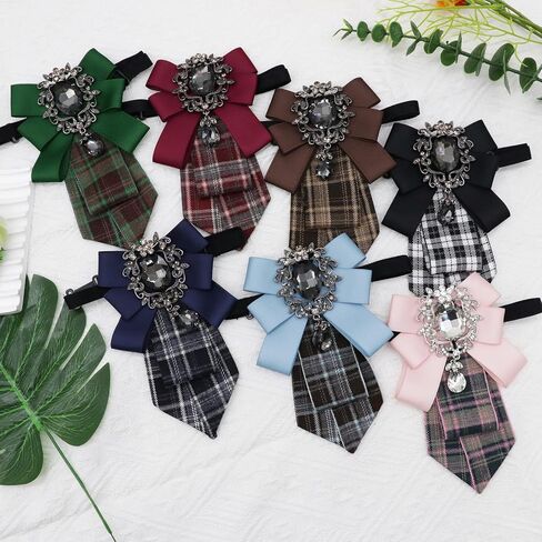 Fashion Satin Bow Tie for Women, Adjustable Pre-Tied Plaid Bow Tie Rhinestone Womens Bowties for Party Prom Date in Saudi Arabia
