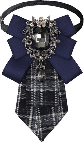 Fashion Satin Bow Tie for Women, Adjustable Pre-Tied Plaid Bow Tie Rhinestone Womens Bowties for Party Prom Date in Saudi Arabia