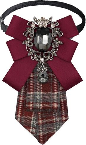 Fashion Satin Bow Tie for Women, Adjustable Pre-Tied Plaid Bow Tie Rhinestone Womens Bowties for Party Prom Date in Saudi Arabia