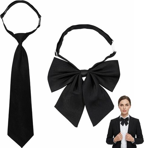 2 PCS Black Bow Tie for Women, Ribbon Adjustable Large Bowties Pre Tied Women's Bow Ties for Wedding Party Banquet Business Uniforms Schoo in Kuwait