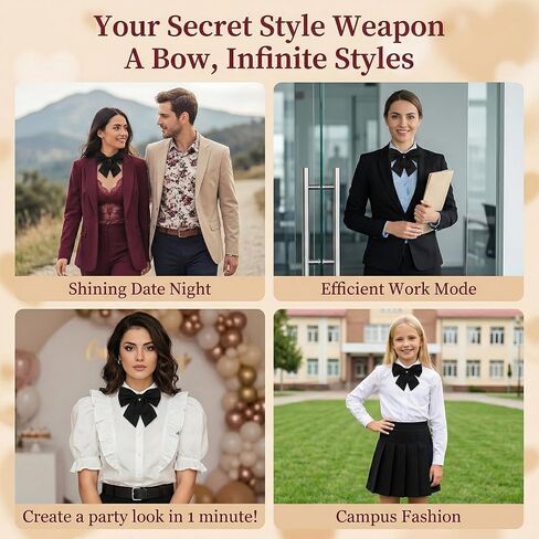 2 PCS Black Bow Tie for Women, Ribbon Adjustable Large Bowties Pre Tied Women's Bow Ties for Wedding Party Banquet Business Uniforms Schoo in Kuwait