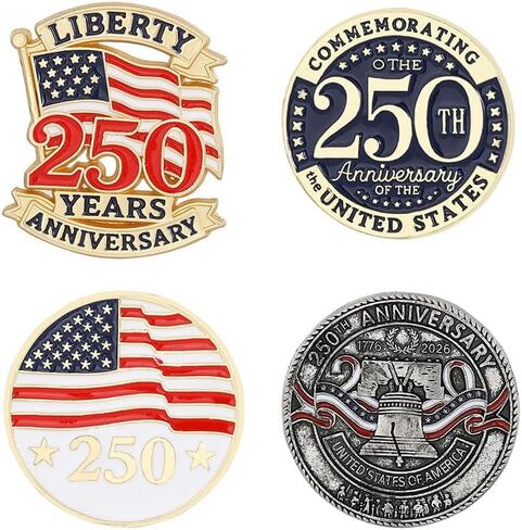 4Pack USA 250th Anniversary Pins, 250th Merchandise - Alloy Metal Enamel Patriotic Lapel Pin for July 4th, Independence Day, Semiquincentennial Commemorative Badges for Men Women, Hats, Bags, Gifts in Saudi Arabia