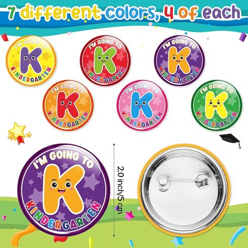 Preschool Graduation Party Favors - 56Pcs I'm Going to Kindergarten Button Pins with Silicone Bracelet Class of 2025 Congrats Grad Rubber Wristband Badges Pins for Kids Ceremony Exchange Reward Gift in Kuwait