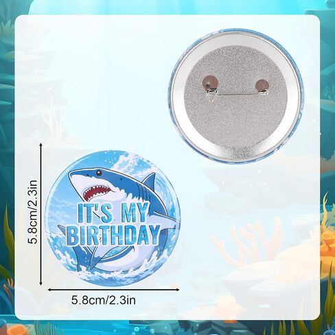 Shark Party Badge, 5.8cm/2.3in It’s My Birthday Pin Shark Round Pinback Button for Birthday Ocean Under the Sea Party Decor in Kuwait