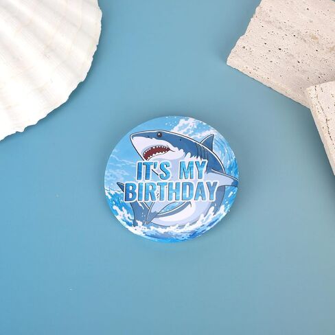 Shark Party Badge, 5.8cm/2.3in It’s My Birthday Pin Shark Round Pinback Button for Birthday Ocean Under the Sea Party Decor in Kuwait