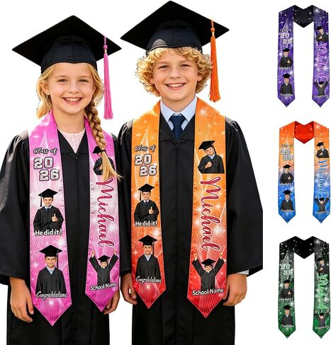Custom Kindergarten Graduation Stole with Name Class of 2026 Kids Grad Sash Preschool Gift for Daughter Son in Saudi Arabia