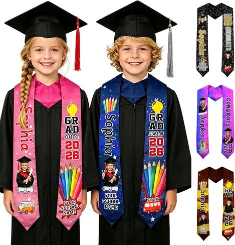 Custom Kindergarten Graduation Stole with Name Class of 2026 Kids Grad Sash Preschool Gift for Daughter Son in Kuwait