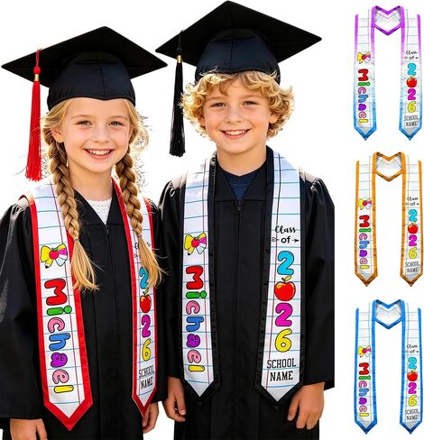 Custom Kindergarten Graduation Stole with Name Class of 2026 Kids Grad Sash Preschool Gift for Daughter Son in Kuwait