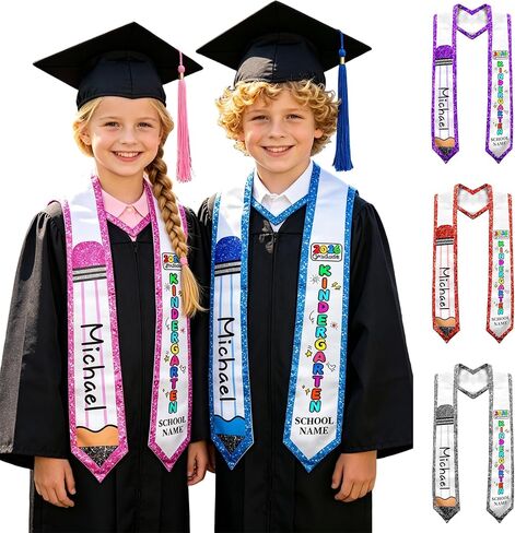 Custom Kindergarten Graduation Stole with Name Class of 2026 Kids Grad Sash Preschool Gift for Daughter Son in Kuwait