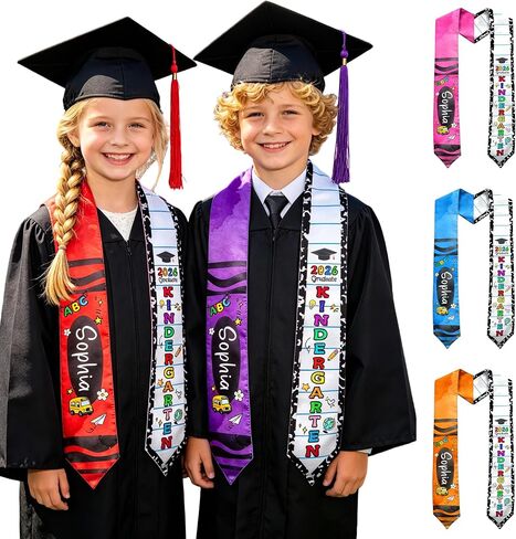 Custom Kindergarten Graduation Stole with Name Class of 2026 Kids Grad Sash Preschool Gift for Daughter Son in Kuwait
