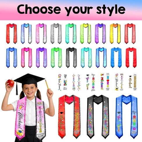 Custom Kindergarten Graduation Stole with Name Class of 2026 Kids Grad Sash Preschool Gift for Daughter Son in Kuwait