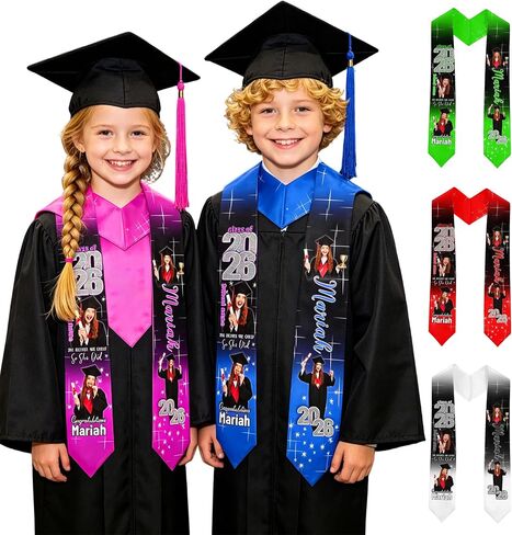 Custom Kindergarten Graduation Stole with Name Class of 2026 Kids Grad Sash Preschool Gift for Daughter Son in Kuwait